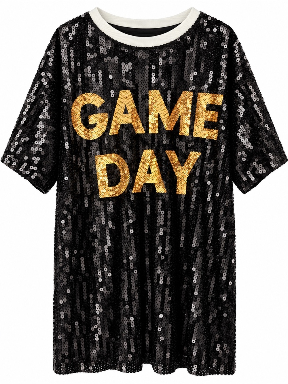 Main Strip Game Day Sequin Oversized Top Black Gold Women’s Size Large L